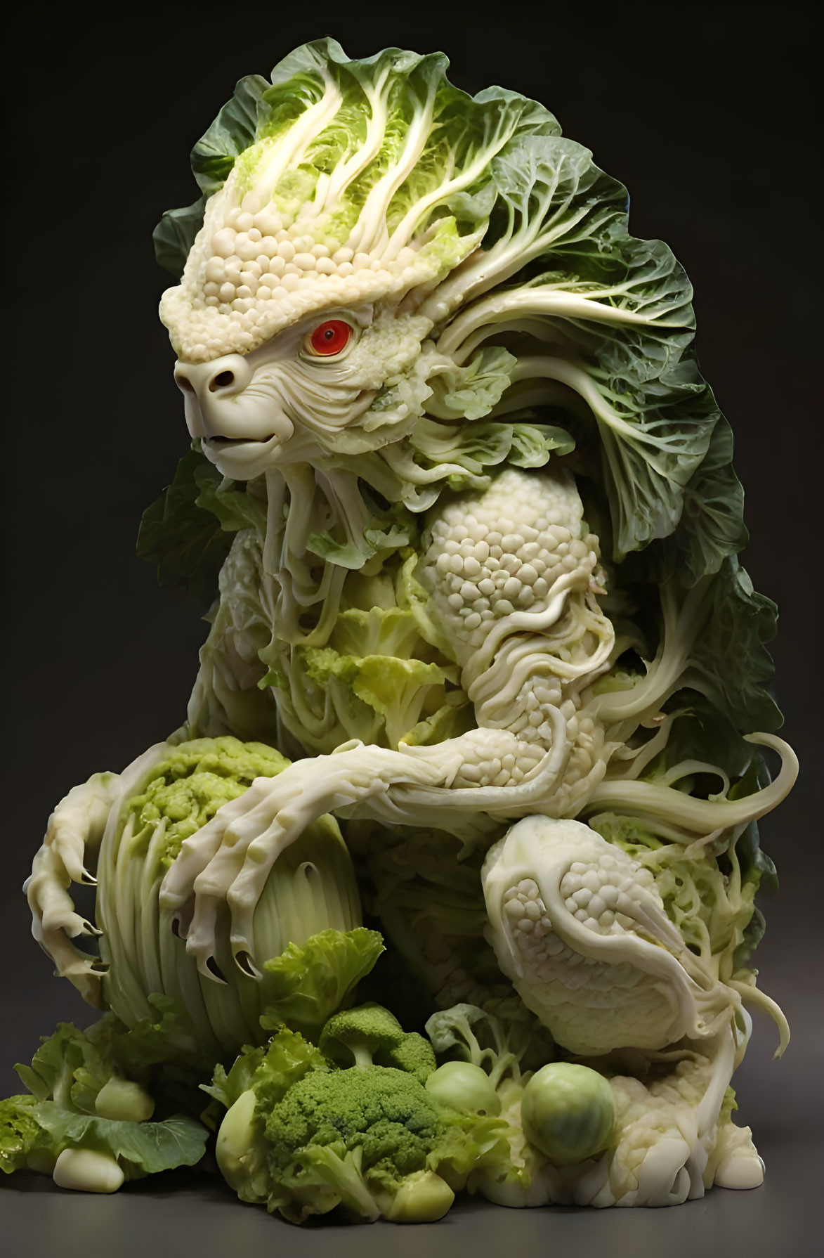 Detailed Vegetable Dragon Sculpture with Green Color Scheme