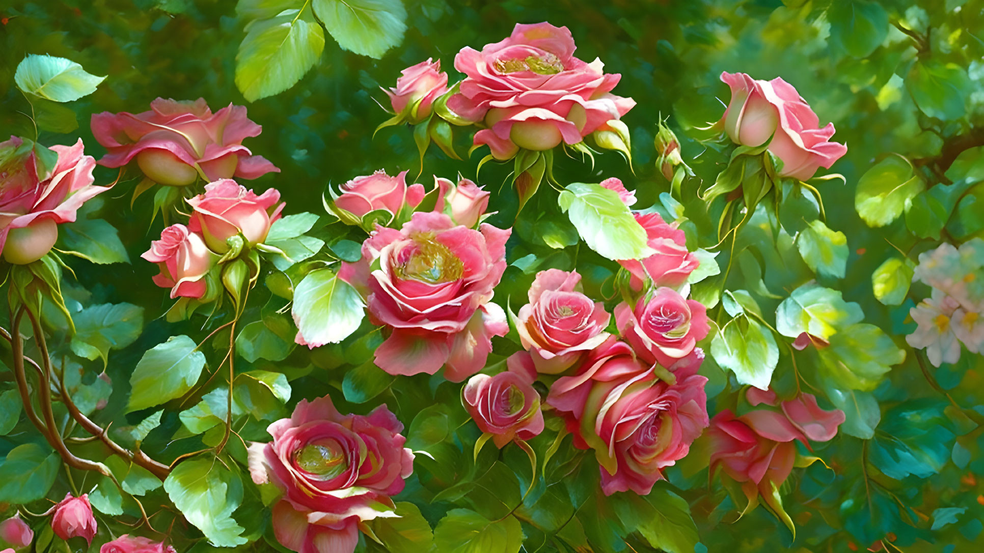 Pink Roses and Green Foliage Display