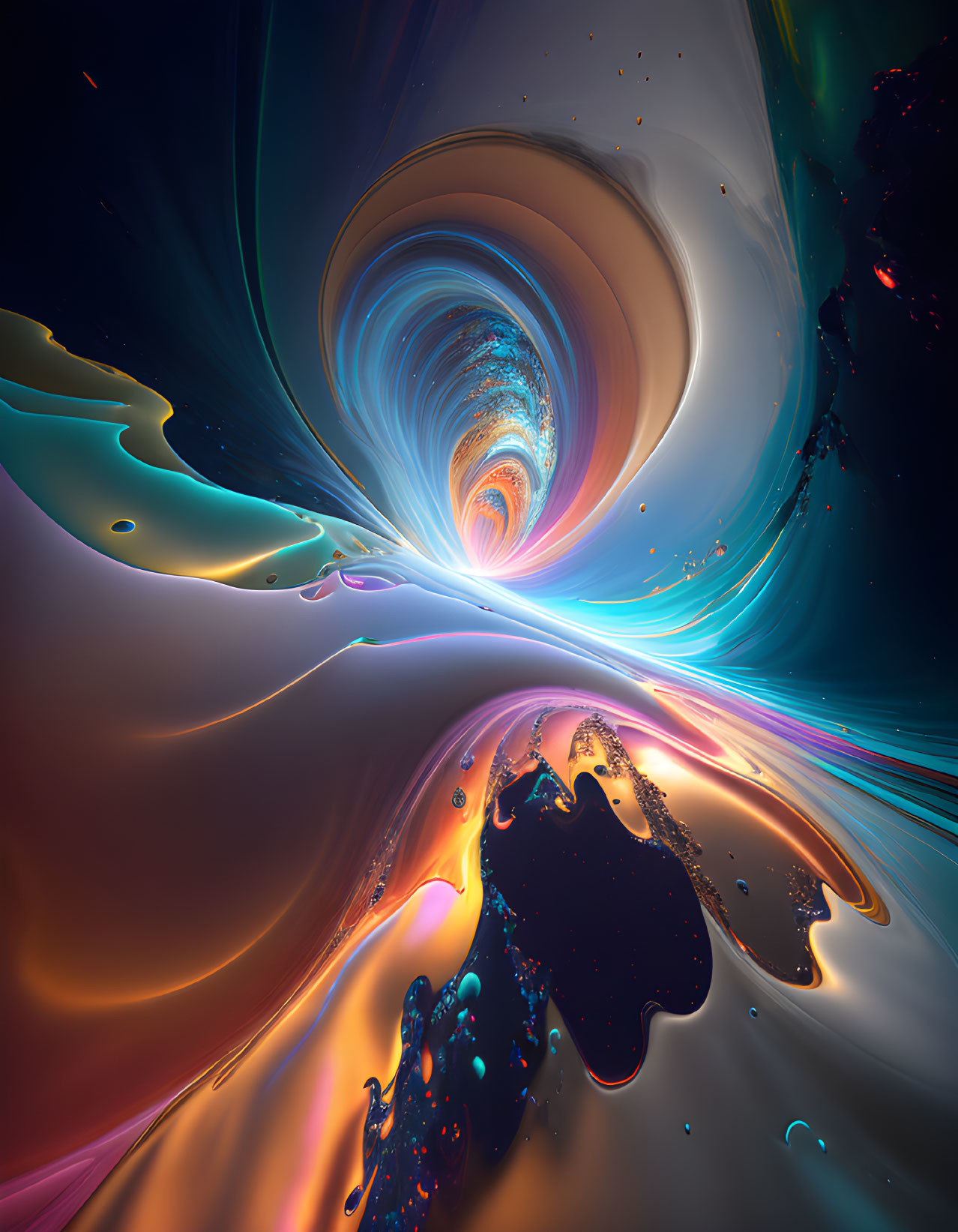 Abstract cosmic landscape with swirling vortex and luminescent colors