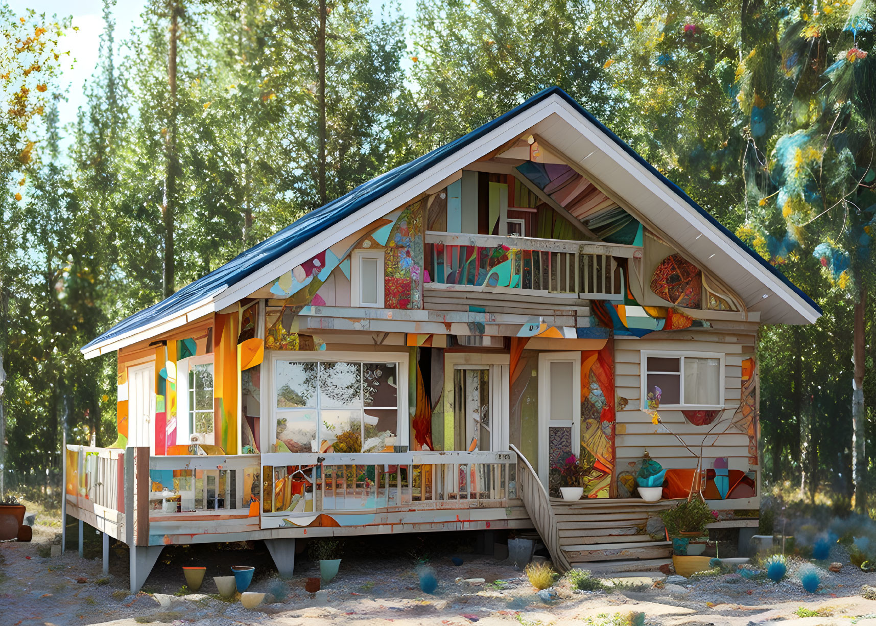 Rustic forest cabin with autumn decorations