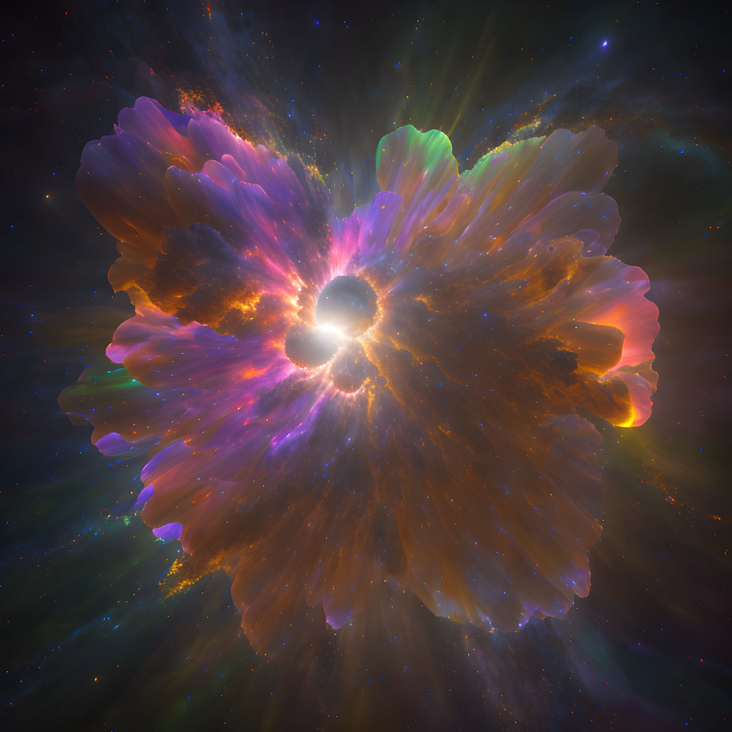 Colorful Cosmic Explosion with Radiating Particles in Starry Space