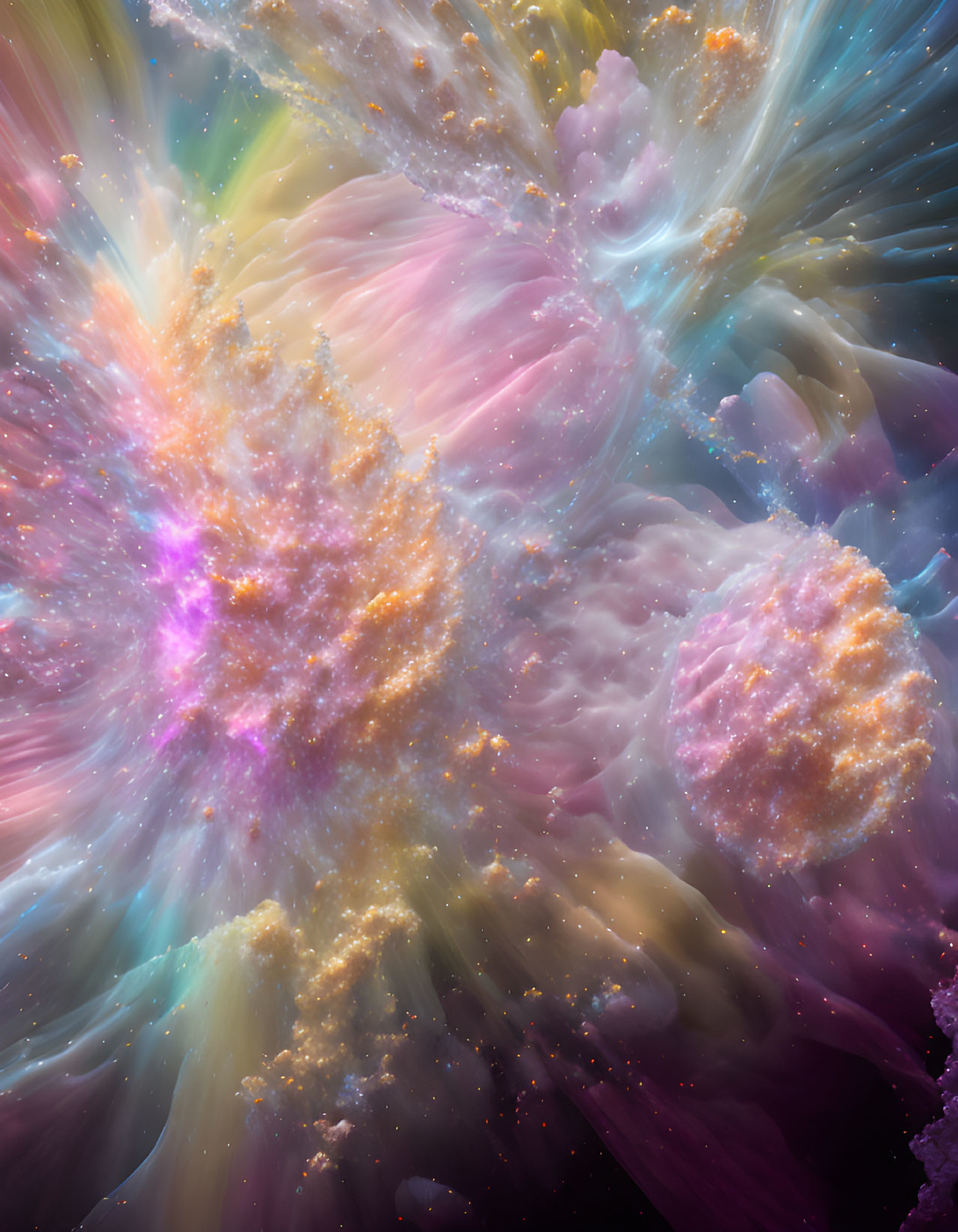 Colorful Abstract Cosmic Scene with Nebulae and Starbursts