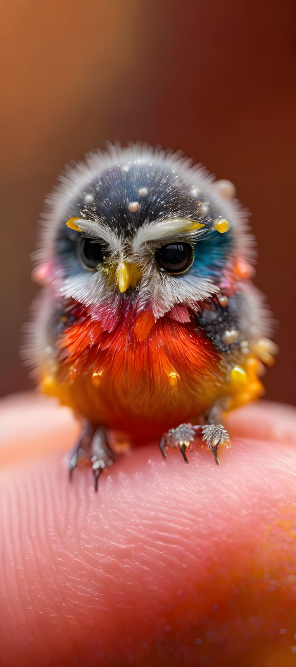 Colorful Bird Perched on Human Finger in Close-Up Shot