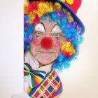 Colorful Balloons Hair, Teardrop Face Paint & Decorative Attire Portrait