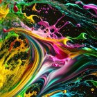 Colorful Liquid Swirl Patterns: Blue, Pink, Gold, Green on Black