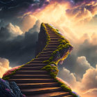 Stone Staircase Ascending Cliff in Stormy Sky with Lightning