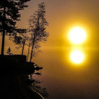 Tranquil nightscape with celestial body, boat, and starry sky