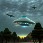 UFOs Hovering Over Egyptian Pyramids at Twilight