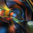 Colorful Swirls with Glossy Surface and Droplets Depicting Fluid Motion