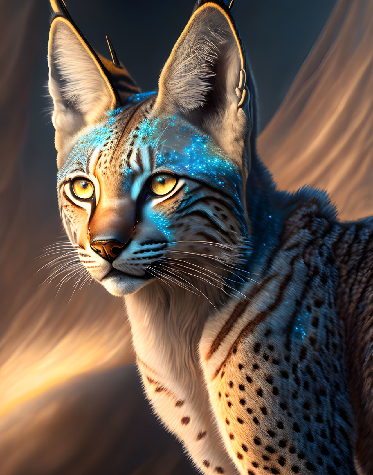 Mystical Lynx Artwork with Blue Markings & Amber Eyes