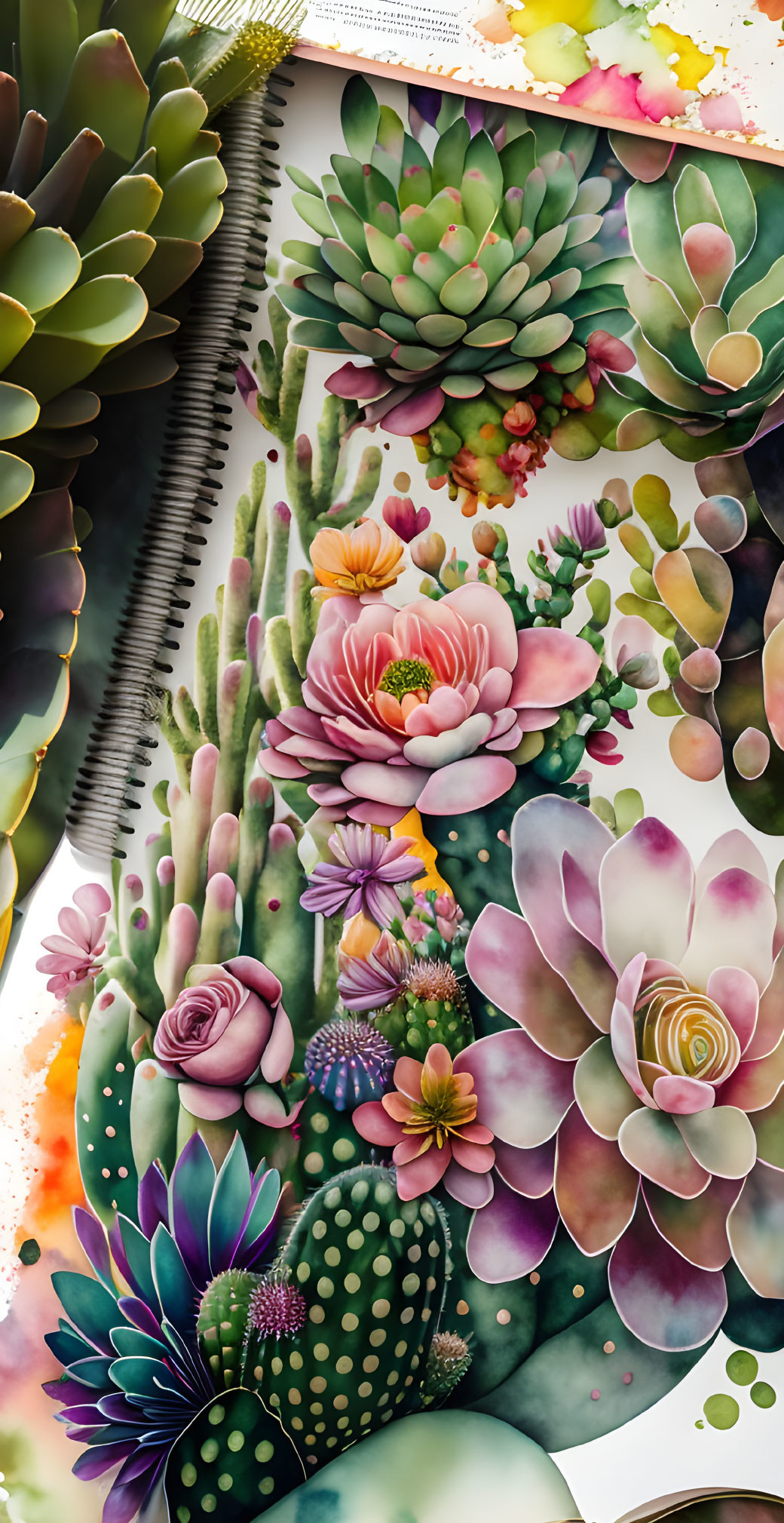 Colorful Watercolor Succulents and Cacti in Green, Pink, and Purple