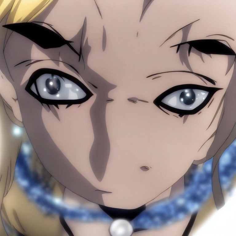 Blonde-Haired Animated Character with Blue Eyes and Choker Necklace