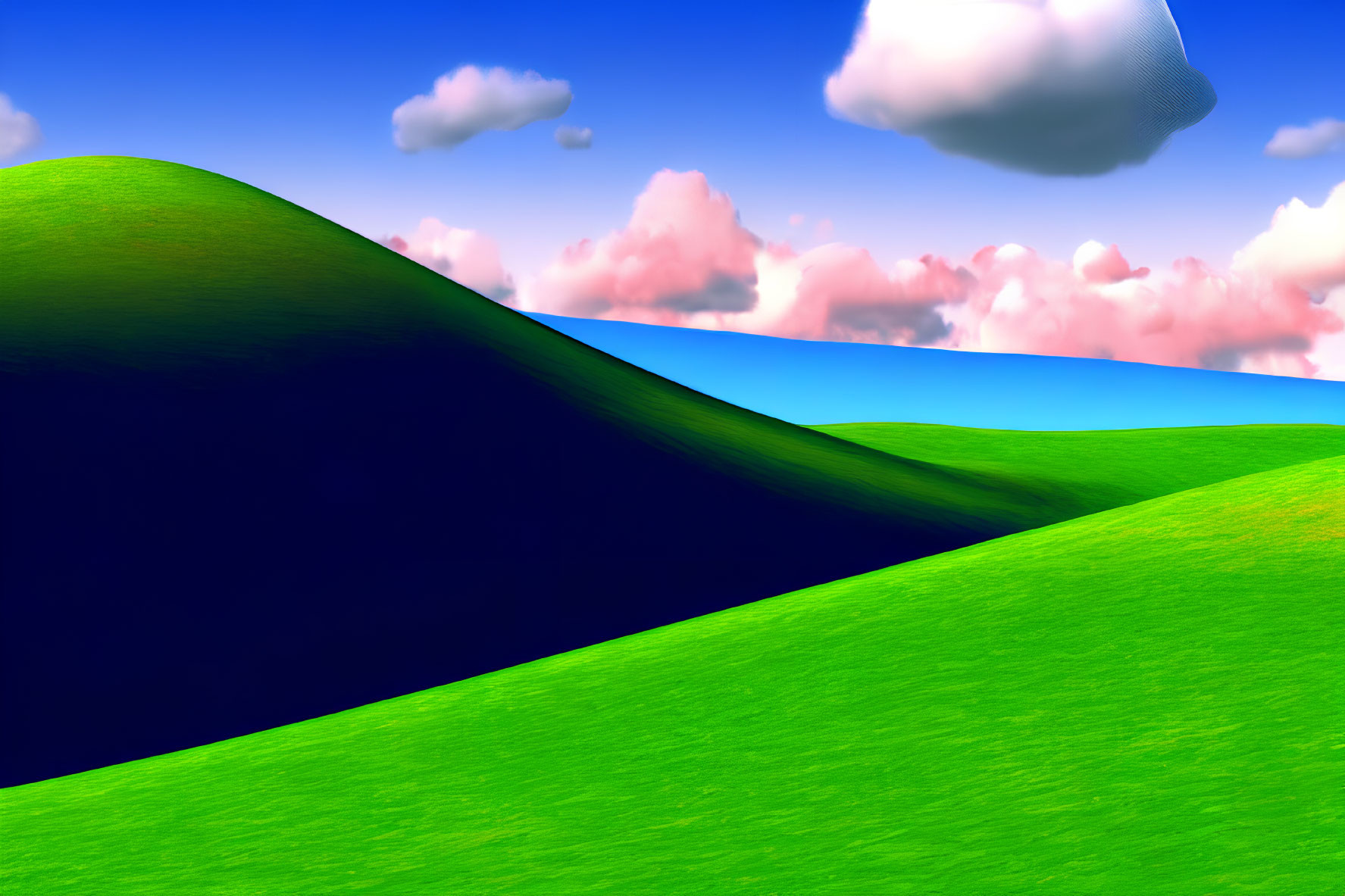 Scenic view of vibrant green hills under blue sky