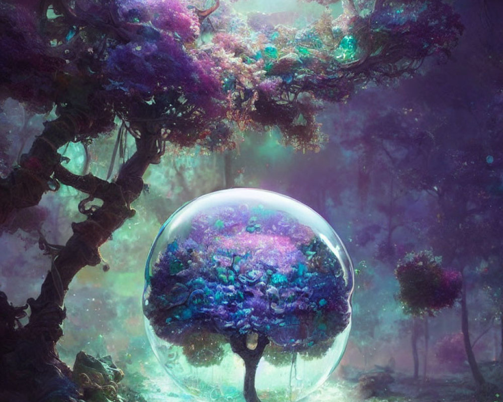 Colorful Foliage Forest with Bubble-Encased Tree