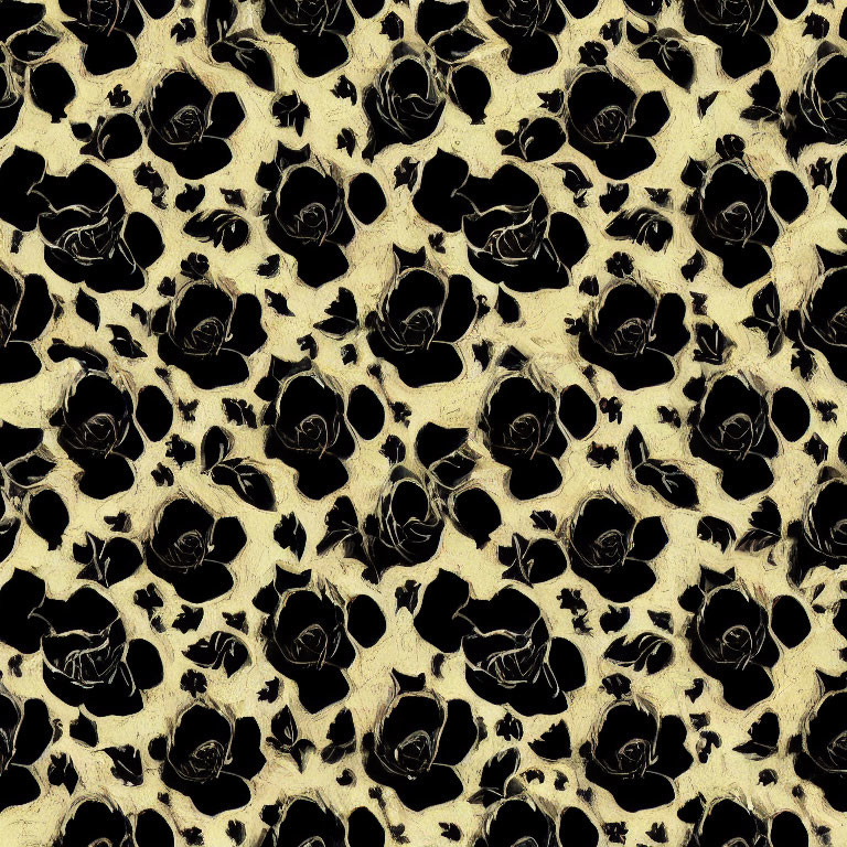 Vintage Floral Pattern: Black Roses on Aged Beige Background