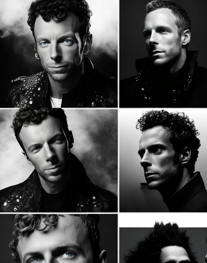 Six Black and White Portraits of Man in Various Expressions