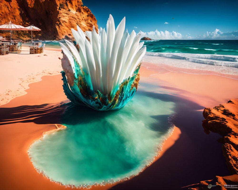 Large Book with Ocean Wave Pages on Sandy Beach