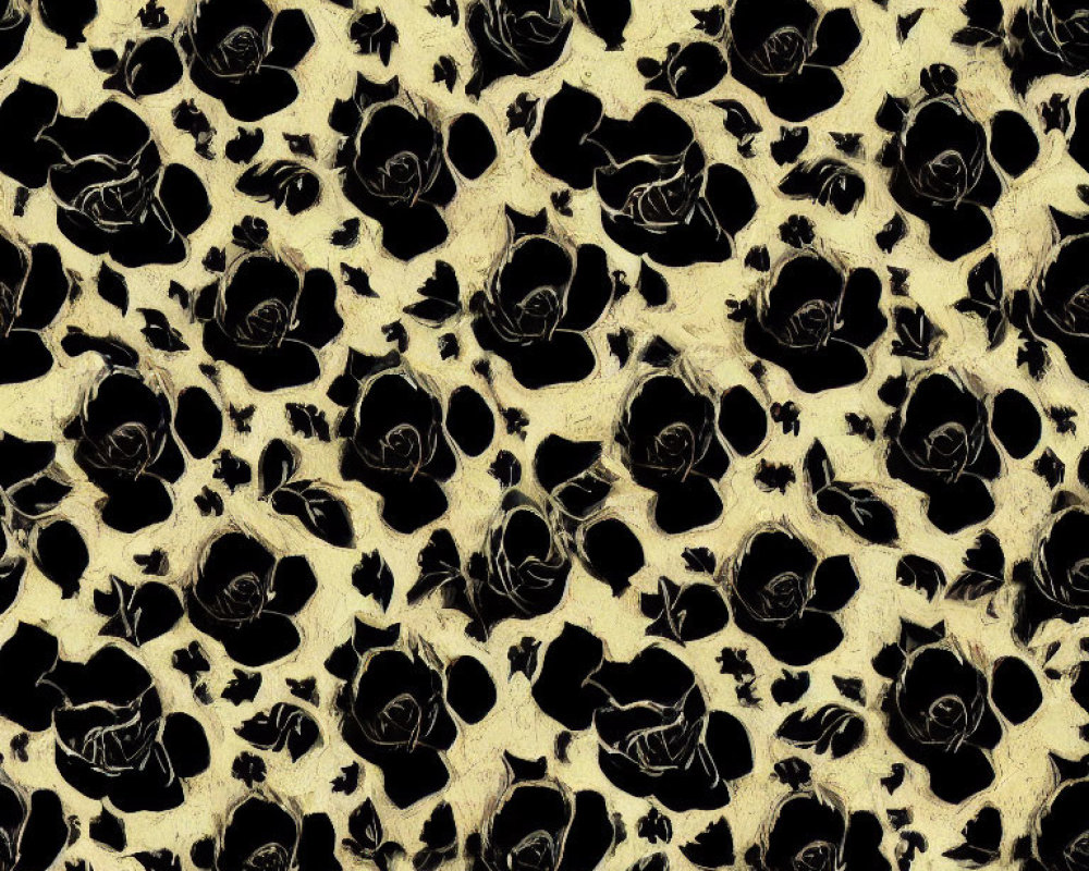 Vintage Floral Pattern: Black Roses on Aged Beige Background