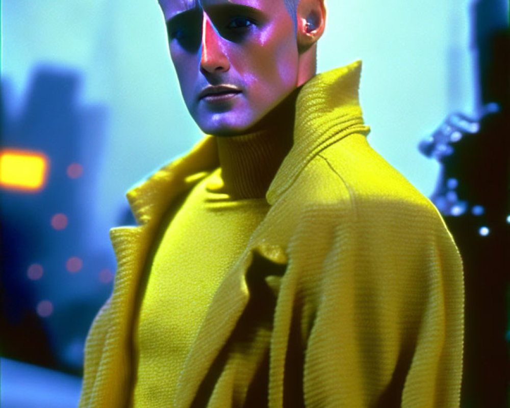 Person with Spiked Hair and Striking Makeup in Yellow Turtleneck Jacket