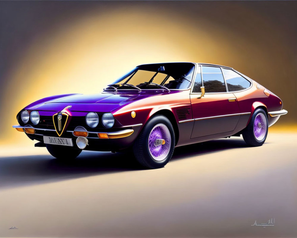 Purple Alfa Romeo Sports Car with Yellow Accents on Abstract Background