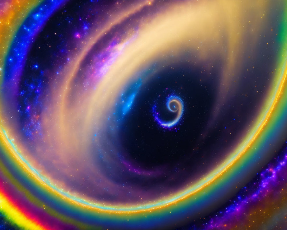 Colorful Swirling Galaxy Artwork with Yellow to Purple Spectrum