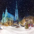 Snowy Evening Horse-Drawn Carriage & Christmas Tree Scene