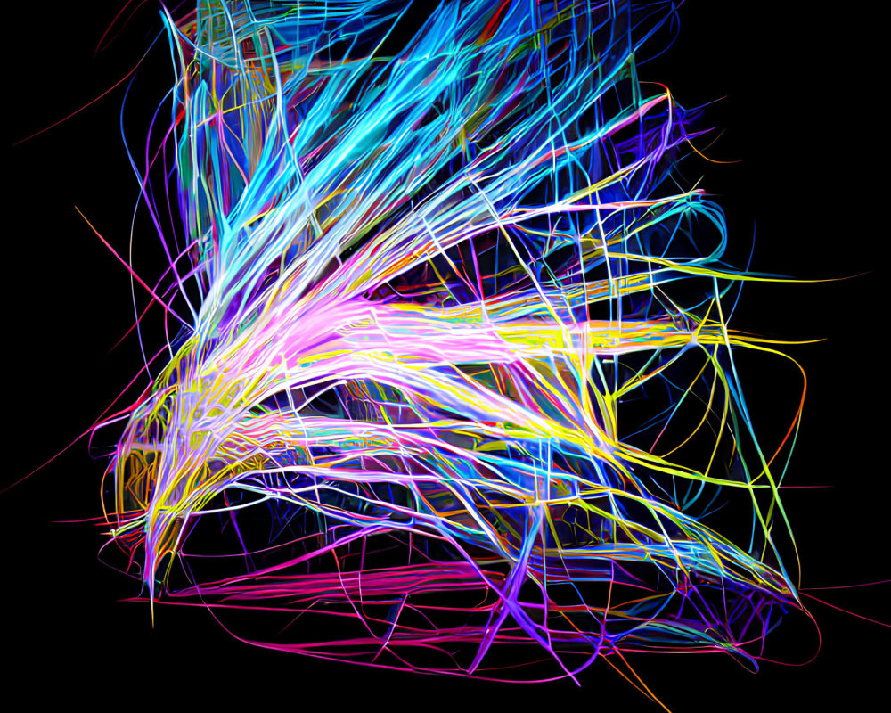 Vibrant neon digital lines on black background