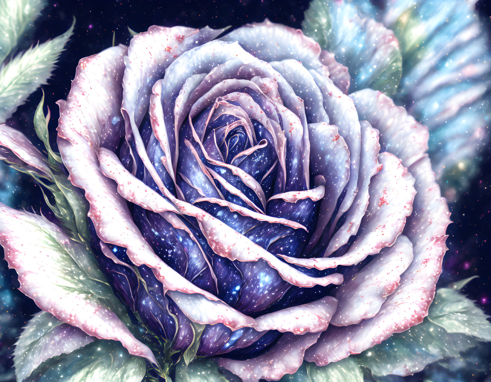 Cosmic pattern rose illustration with galaxy swirls