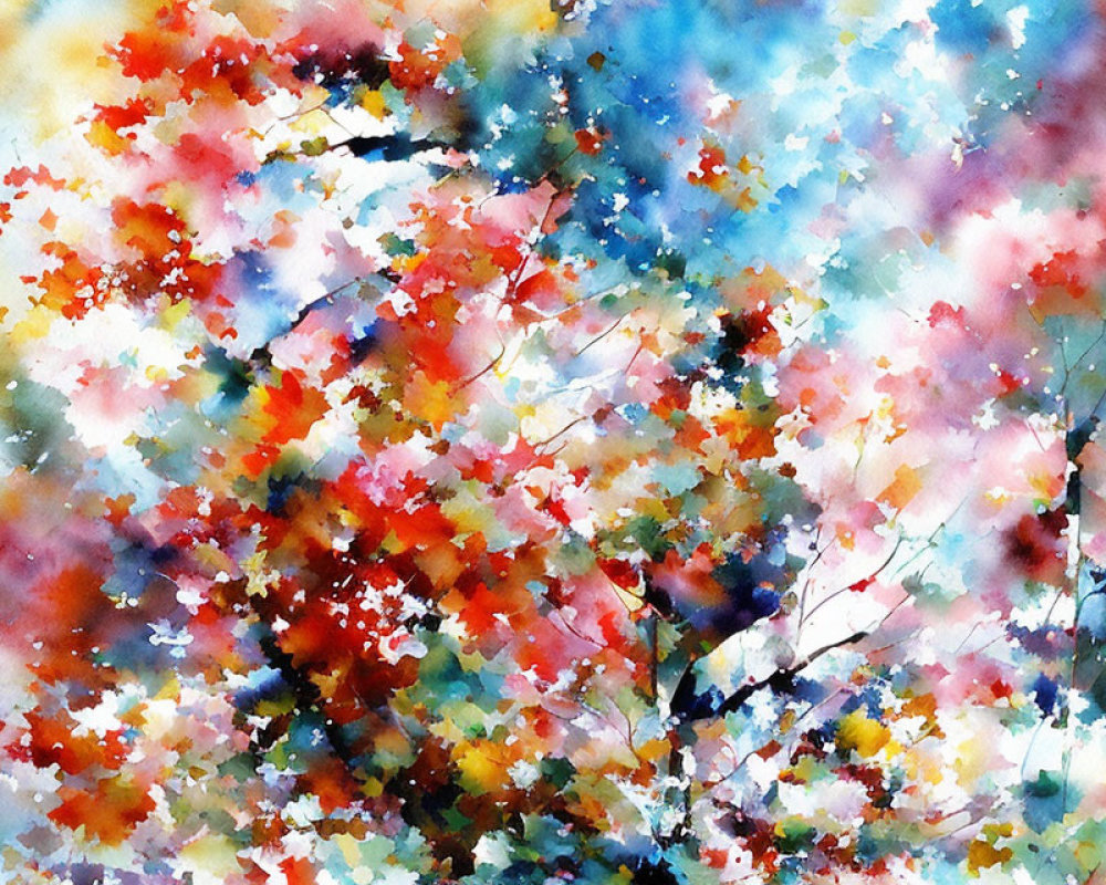 Colorful Watercolor Painting of Abstract Garden Foliage