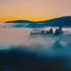 Misty Lake Watercolor Landscape at Dawn