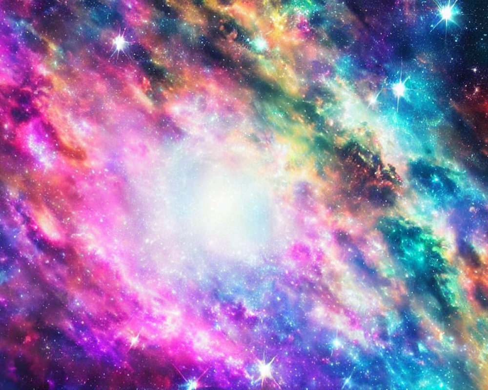 Colorful Space Scene with White Center and Nebulae Clouds