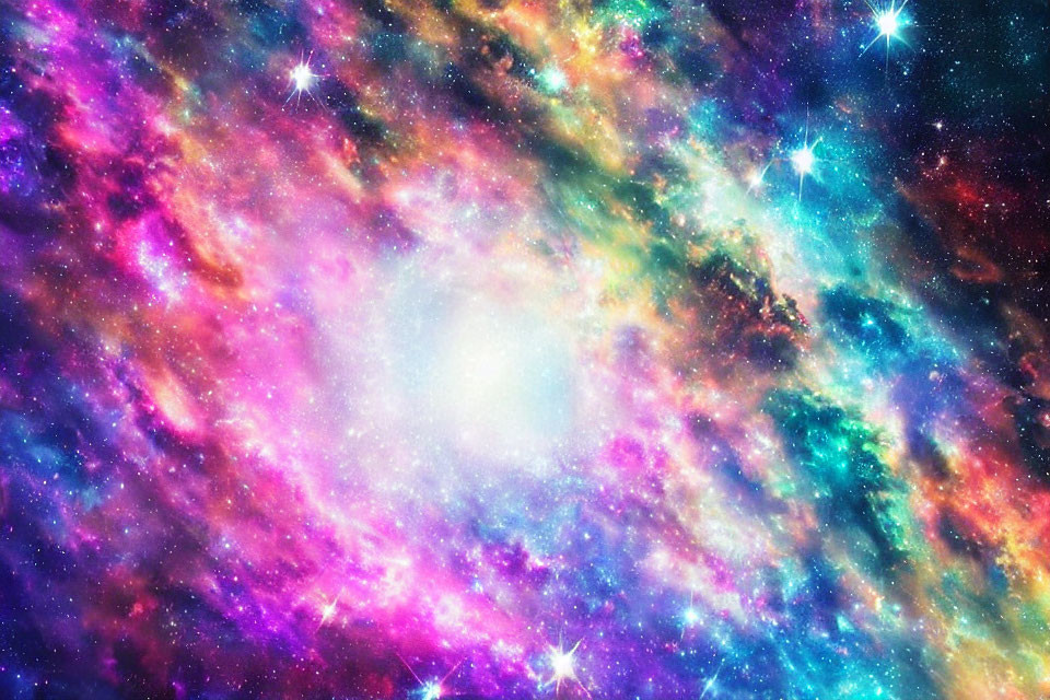 Colorful Space Scene with White Center and Nebulae Clouds