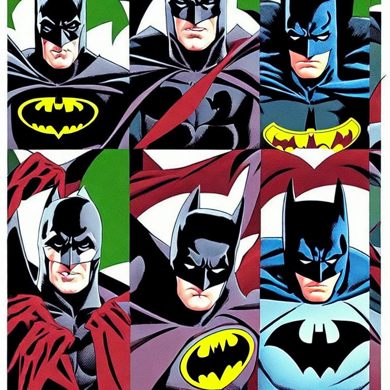 Collage of Masked Superhero with Bat Emblem & Pointed Ears