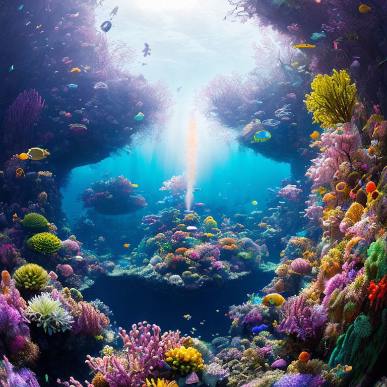 Colorful Coral Reefs and Diverse Fish in Vibrant Underwater Scene