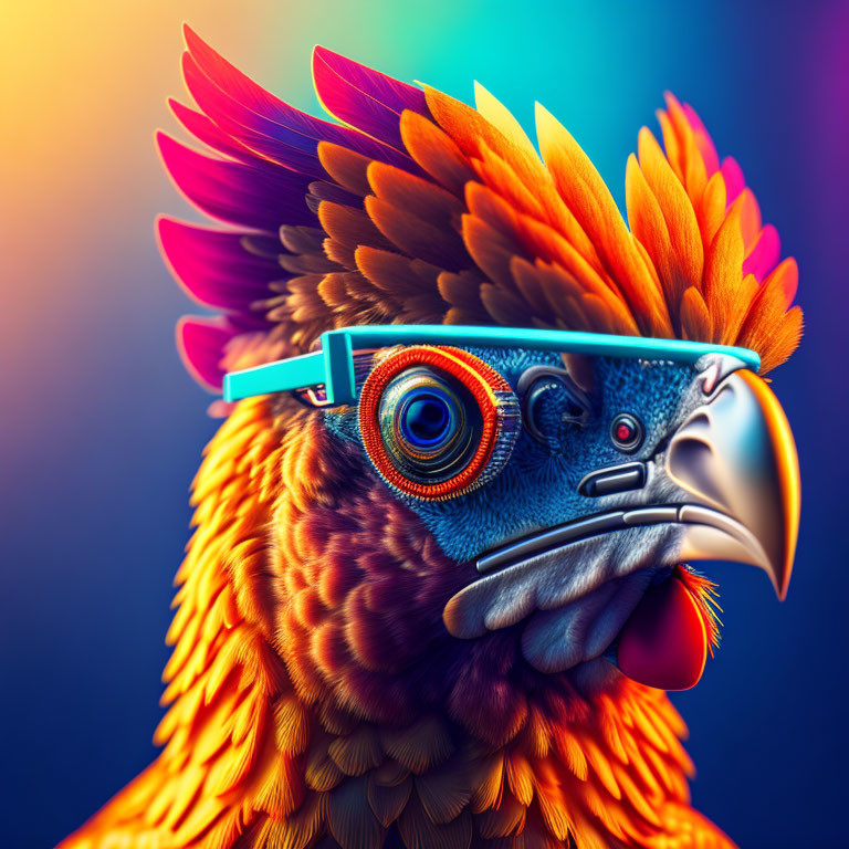 Vibrant bird with funky glasses on colorful background