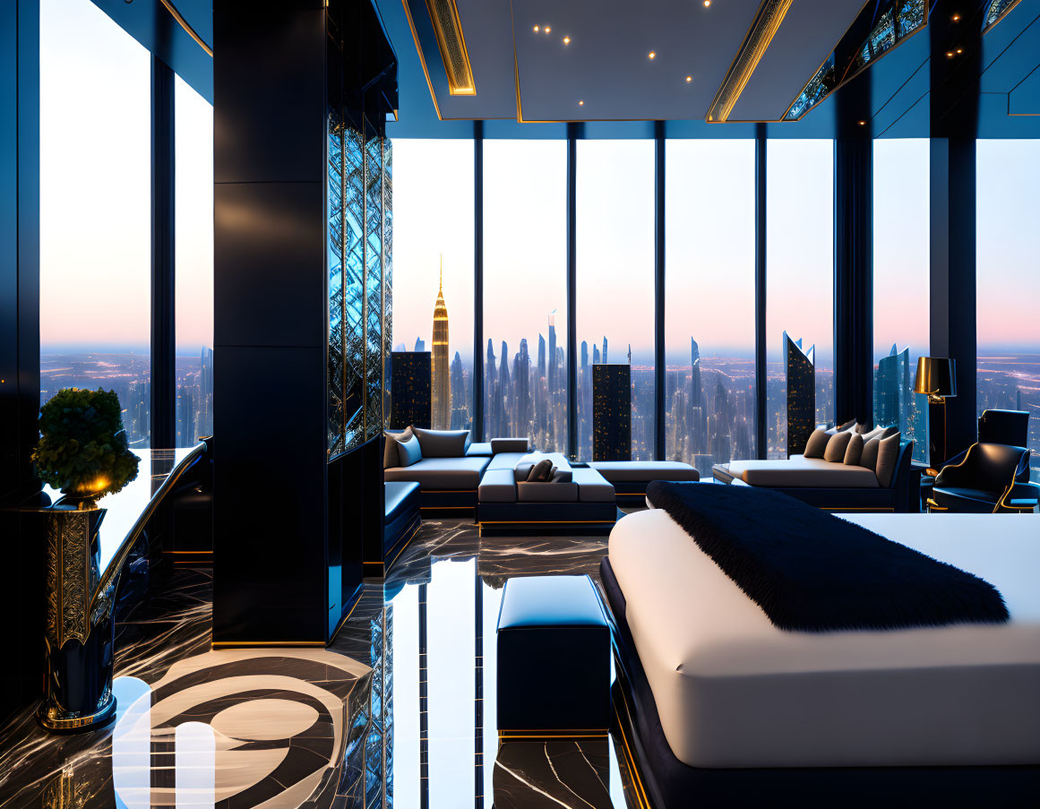 Luxury Bedroom with City Views and Elegant Decor