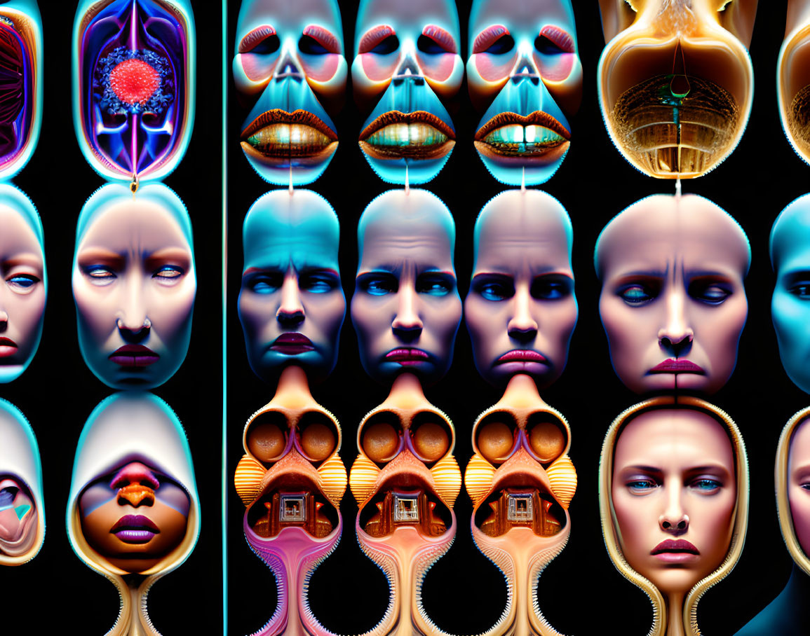 Colorful Surreal Digital Collage of Human Face Elements