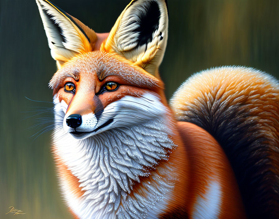 Detailed Illustration of Bright Orange Fox with Amber Eyes