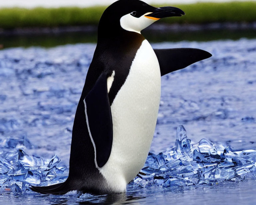 Emperor Penguin on Ice with Black, White Plumage