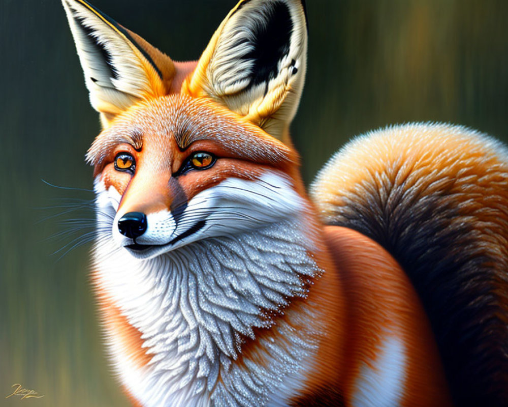 Detailed Illustration of Bright Orange Fox with Amber Eyes