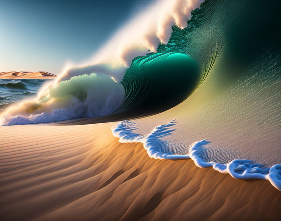 Desert and Ocean Wave Merge in Surreal Scene