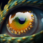 Close-Up of Human Eye with Orange and Green Iris and Glitter Lashes