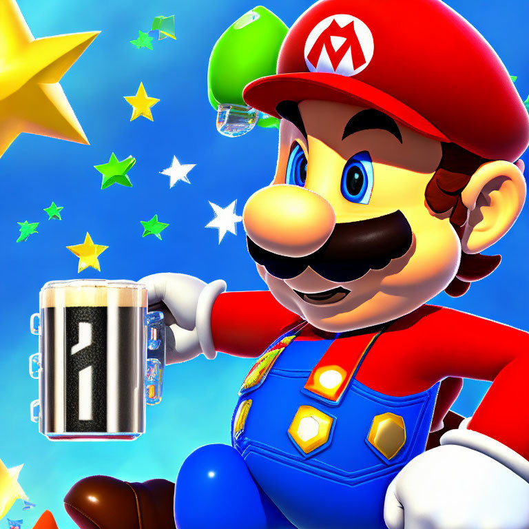 Classic Mario Holding "21" Mug with Stars and Yoshi Egg