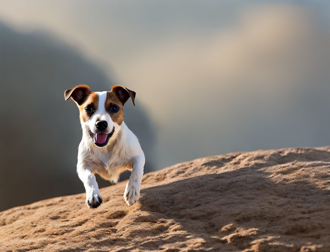 Energetic Jack Russell Terrier Running on Sandy Terrain