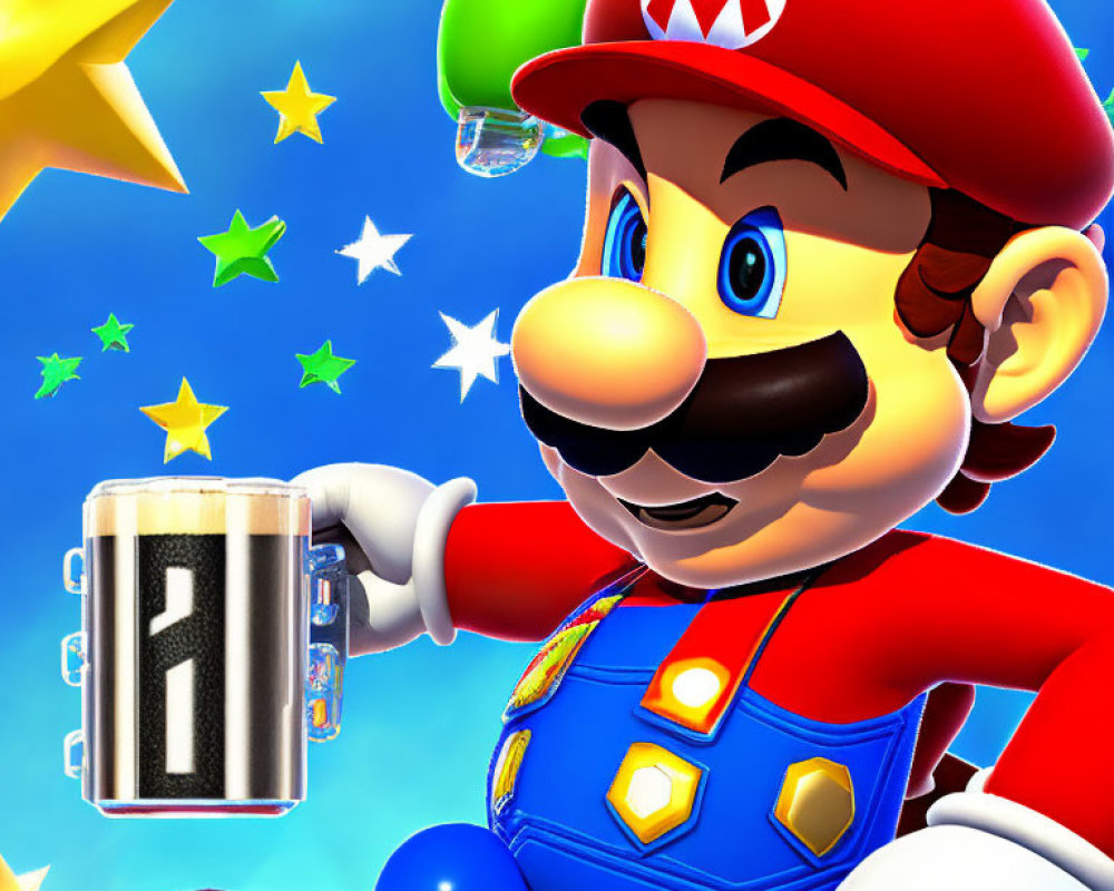 Classic Mario Holding "21" Mug with Stars and Yoshi Egg