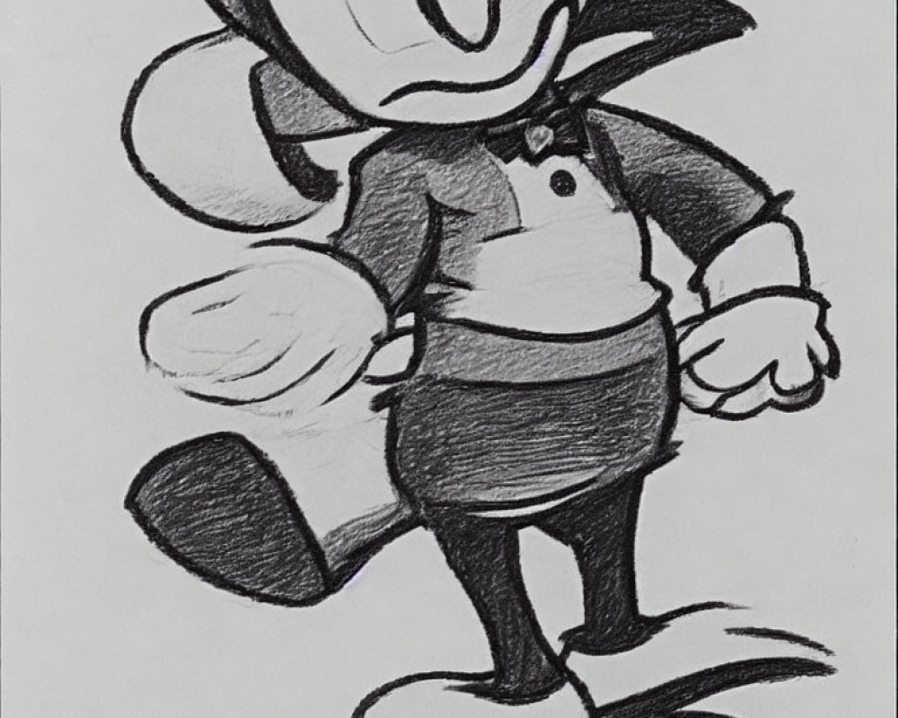 Classic Cartoon Character Pencil Sketch with Hands on Hips