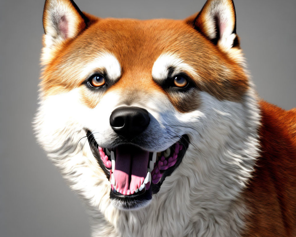 Detailed Close-Up of Shiba Inu Dog with Head Tilt, Shiny Fur, Bright Eyes