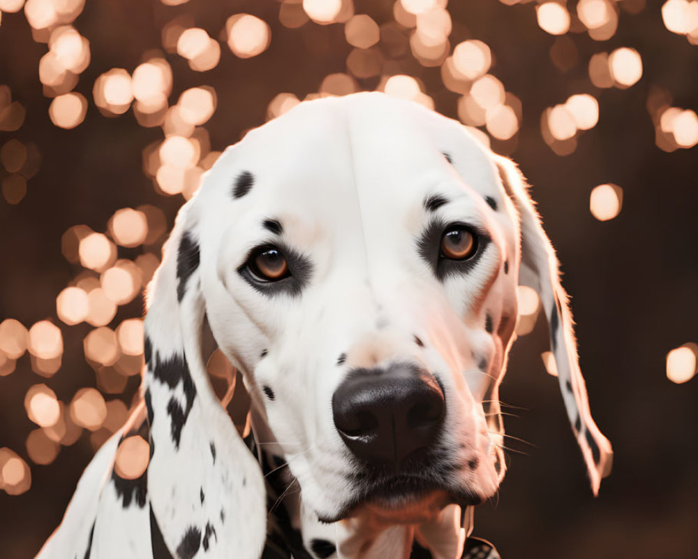 Dalmatian with bow tie on bokeh light background