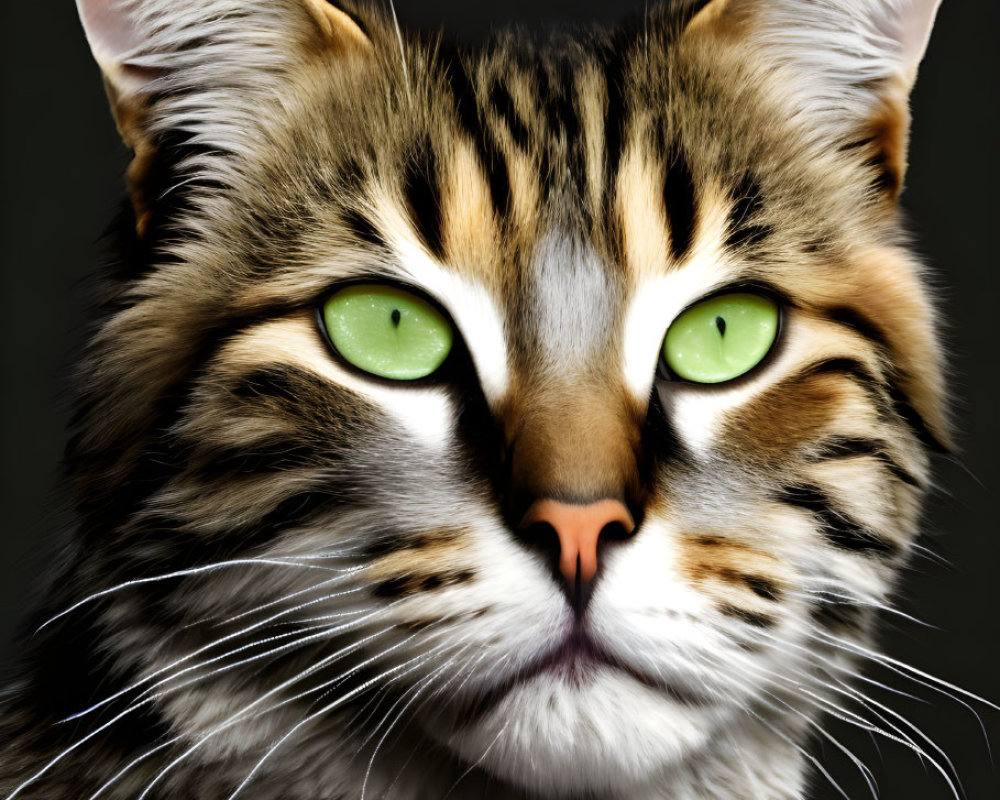 Brown and Black Striped Cat with Green Eyes in Close-up Shot