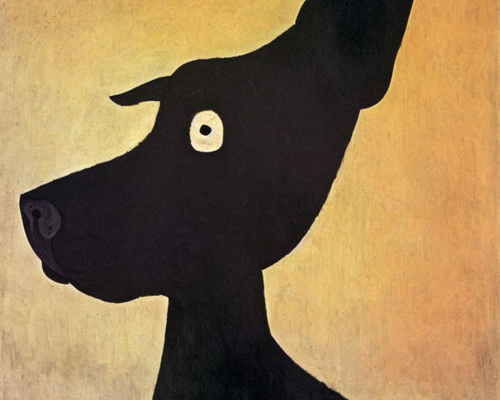 Stylized black dog with white eye on beige background